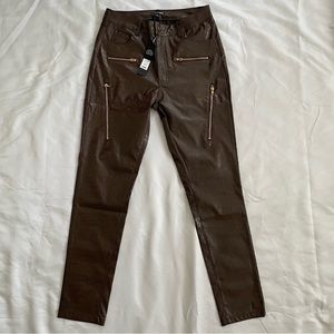 Fashionnova Chocolate Brown Embossed Reptile Print PU Leather Skinny Pants